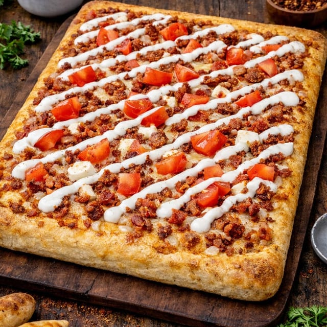 Sicilian Tomato Bacon Ranch Pizza.