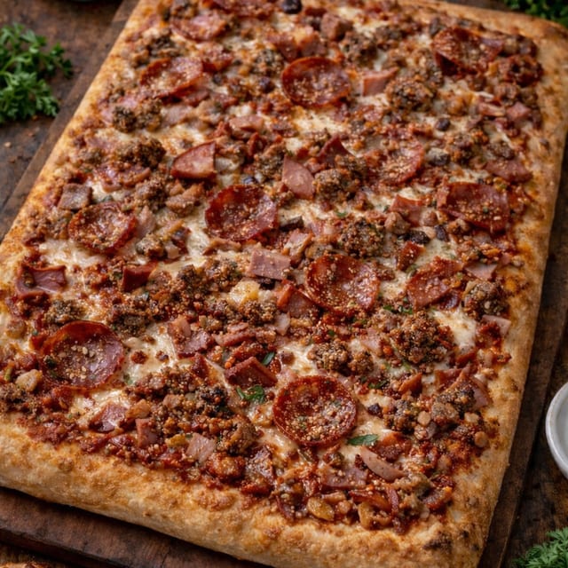 Sicilian Meat-Lovers Pizza.