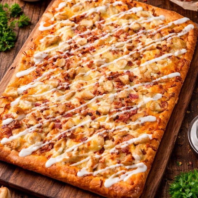 Sicilian Chicken Bacon Ranch Pizza.