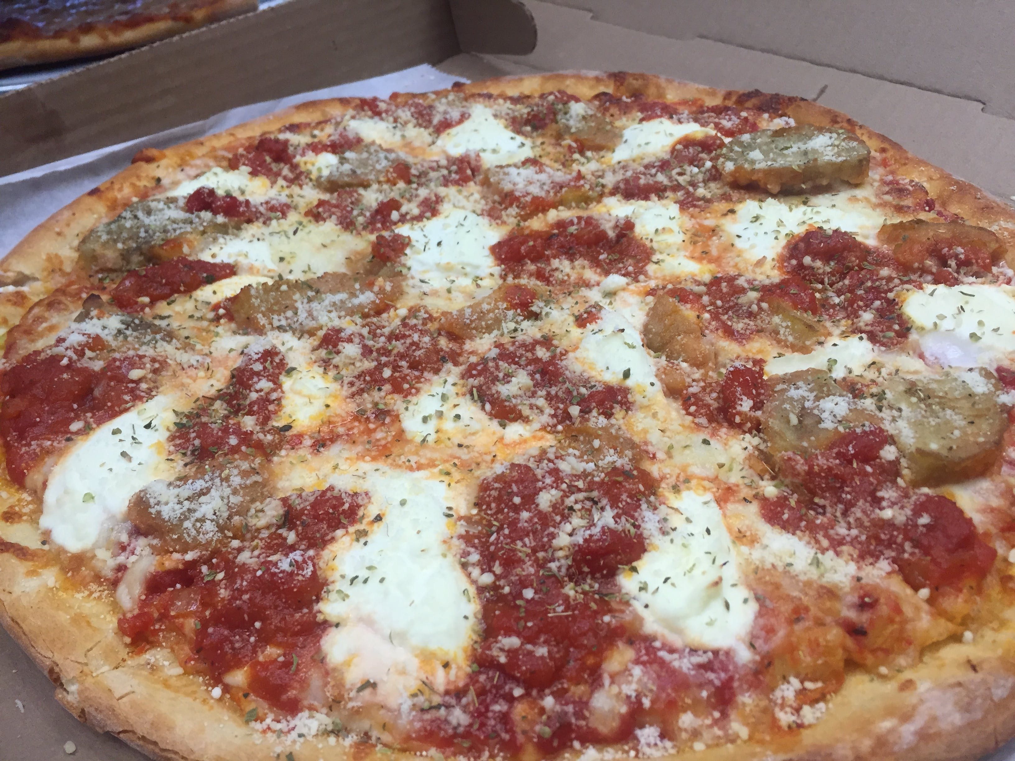 Eggplant parmigiana pizza.