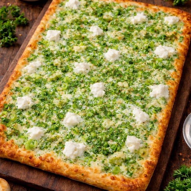 Sicilian White Broccoli Ricotta Pizza.