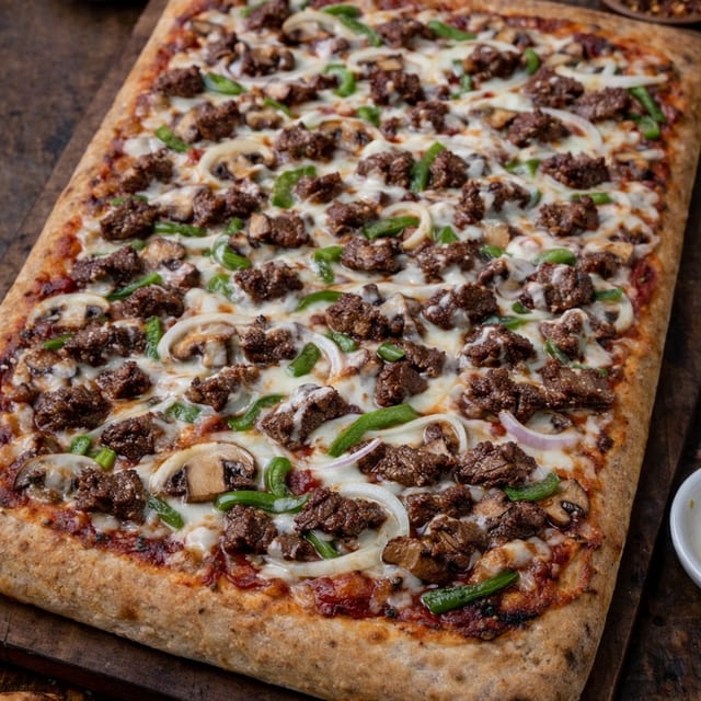 Sicilian Steak & Cheese Pizza.