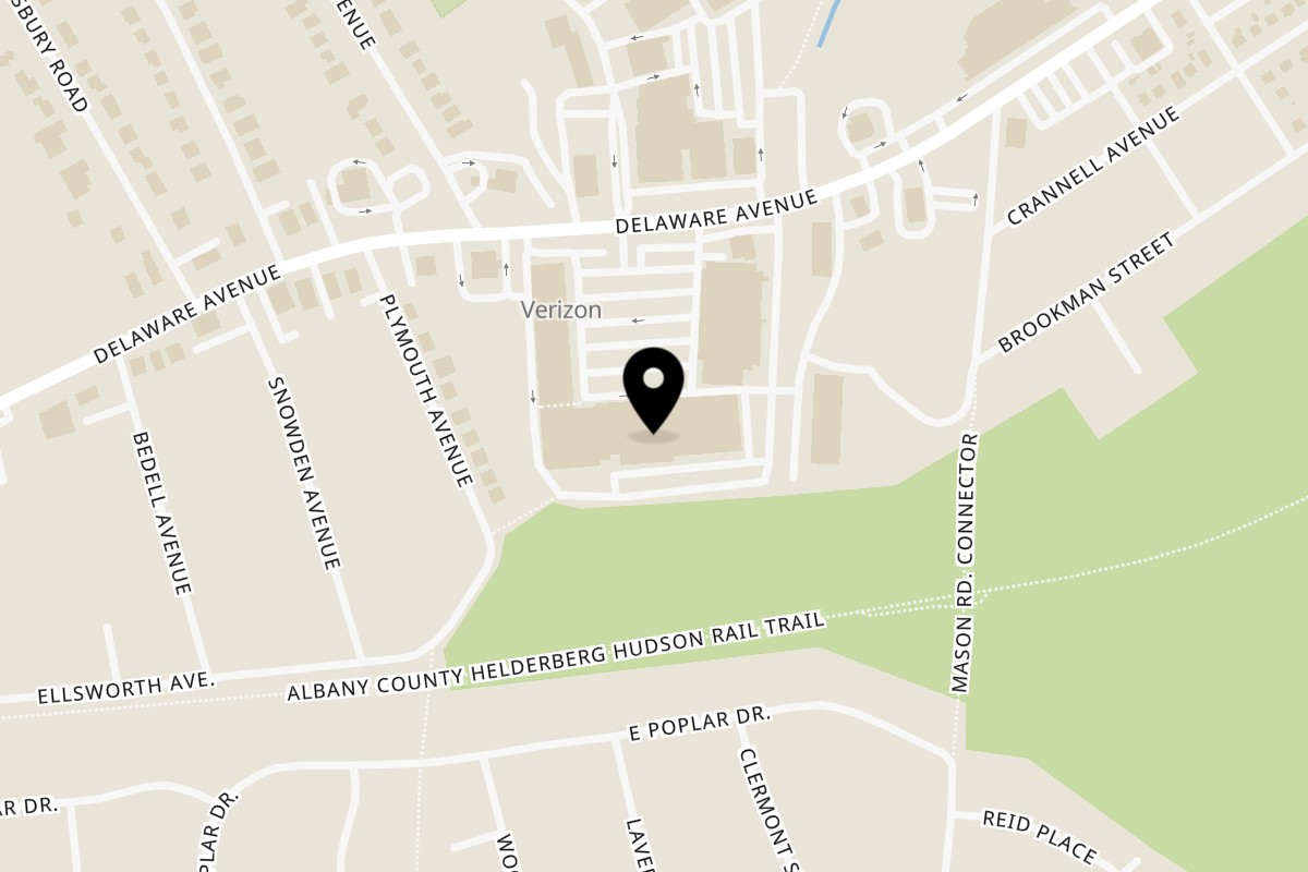 Map showing the location of Gusto's Pizza on 180 Delaware Ave in Delmar